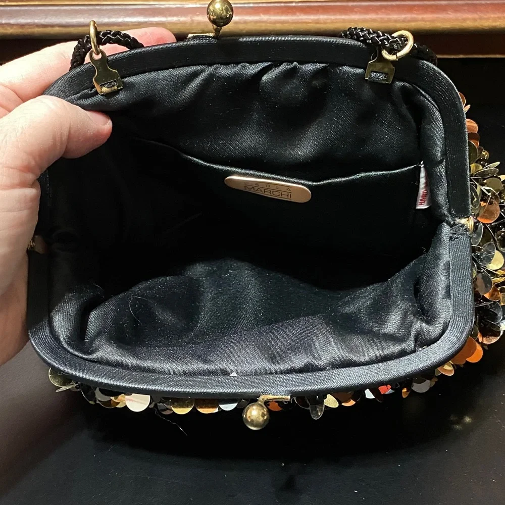 Elegant vintage Carla Marchi Sequin beaded copper silver and gold Evening Bag